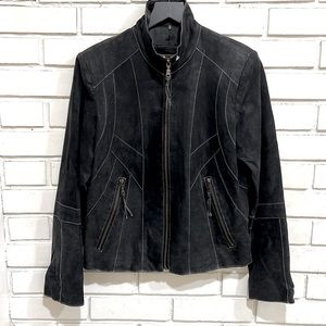 i.e. Relaxed Moto Suede Leather Zip-Up Jacket Distressed Black M (Macy's)